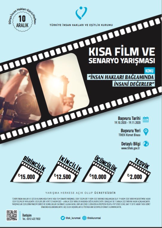 Türkiye İnsan Hakları ve Eşitlik Kurumu Vakfı kısa film ve senaryo yarışması başvurularınızı bekliyor