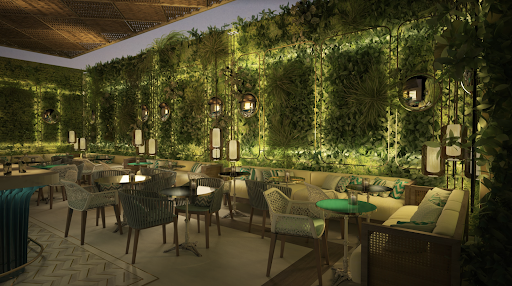 La frondosa vegetación es nuestra propuesta para aislar al visitante del mundo exterior, como en un jardín secreto y misterioso.

Sky Bar Terrace, Hotel Iberostar Paseo de Gracia, Barcelona. 2017. 
Diseño e interiorismo

#Futur2 #Futur2Estudio #Barcelona #Nightclub #Skybar