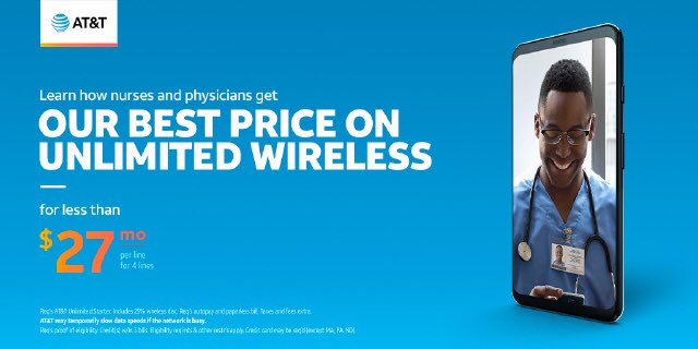 America's best deserve our best. Now nurses and physicians get our best price on unlimited. 
Visit [Emerald Square Mall] or  go.att.com/o12NPA1 to learn more. #ATTemployee <a href="/keroninc/">Keron Incarnato</a> <a href="/pnixnix/">Peter Nixon</a> <a href="/JonTDeJesus/">Jonathan DeJesus</a> <a href="/Edward_Diaz_/">Edward Diaz</a>
