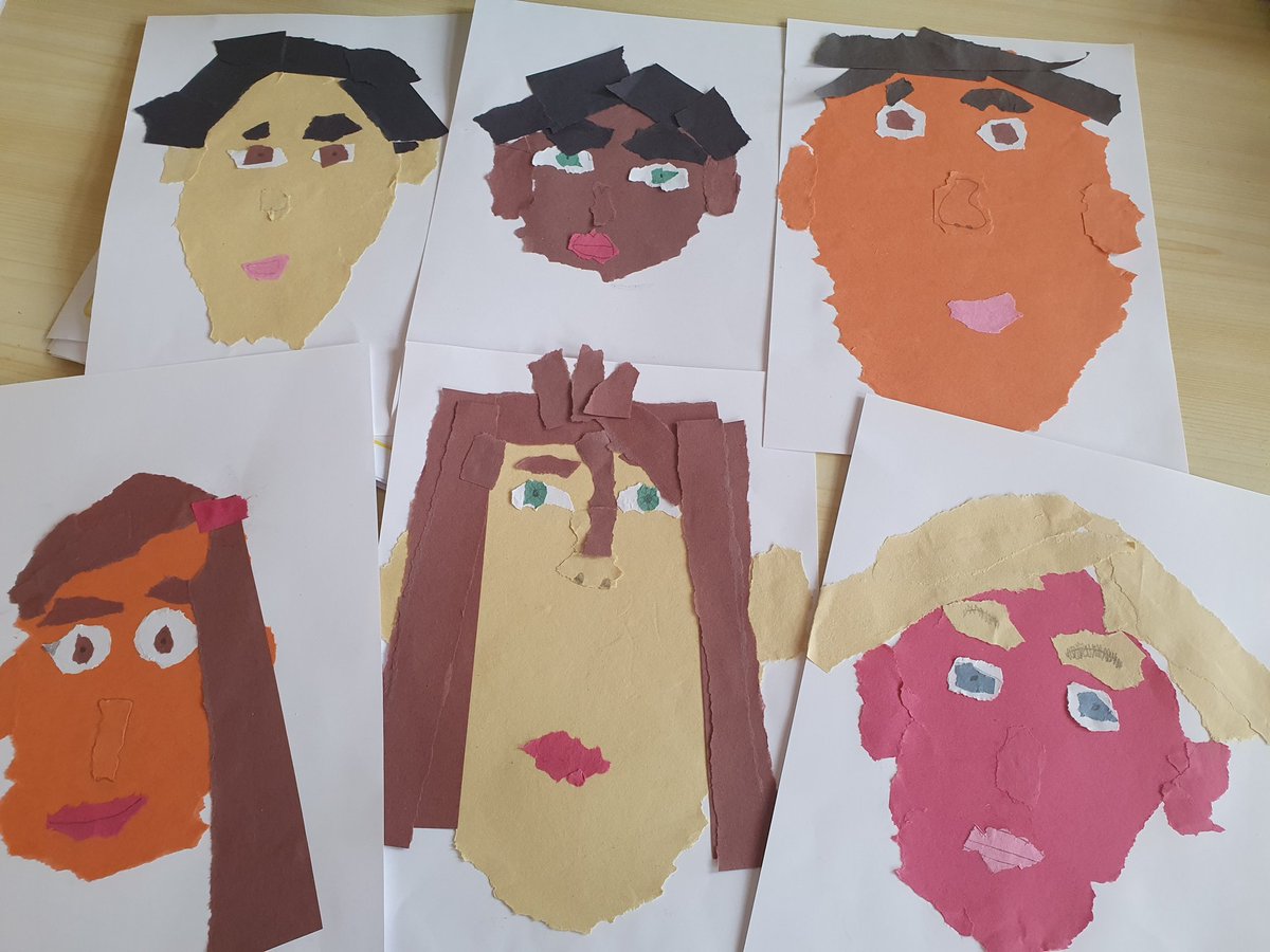 Today 2Badgers finished their unit on portraits with making a self portrait using paper tearing skills