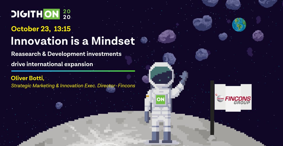 FinconsGroup's tweet image. Fincons is proud to confirm its support for @DigithON by sponsoring the event and presenting a speech entitled “Innovation as a Mindset” on 23rd October at 13.15. Our representatives on the Scientific Committee will help select winners for the award ceremony. #digithon