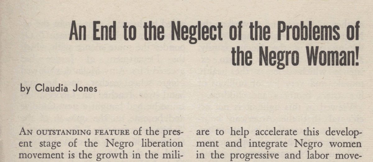citeblackwomen's tweet photo. "Negro women--as workers, as Negroes, and as women--are the most oppressed stratum of the whole population." - Claudia Jones, "An End to the Neglect of the Problems of the Negro Woman" (1949). #CiteBlackWomen https://t.co/cbI7Mexw2w