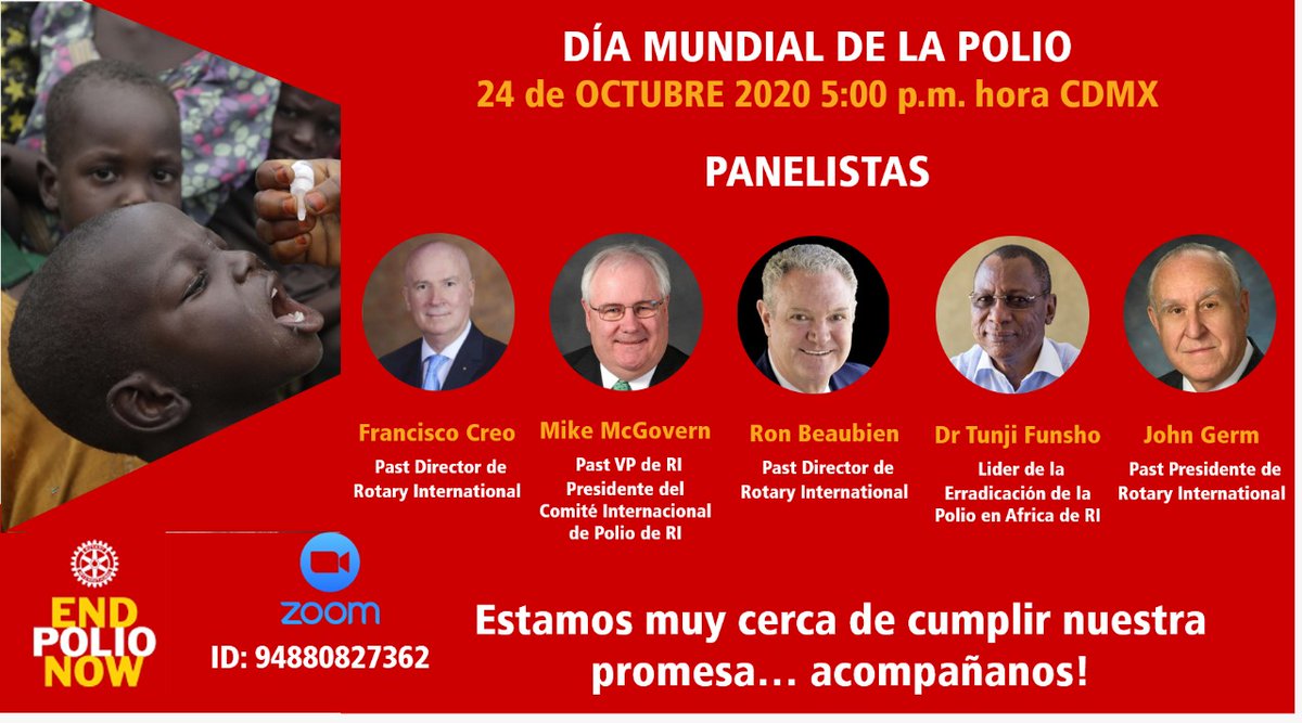 D4110Rotary's tweet photo. Celebremos en México y en el D4110 el DÍA MUNDIAL DE LA POLIO con este gran panel con personalidades muy importantes en Rotary International  5.00 pm hora centro 24 de octubre #EndPolioNow @imagenrotary25A @Rotary https://t.co/WKwzjQgUje