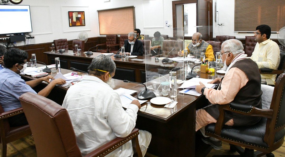 cmohry's tweet photo. CM Shri @mlkhattar presiding over the meeting of Cabinet Sub-Committee on Infrastructure of Integrated Solid Waste Management Cluster Projects in Haryana at Chandigarh today. https://t.co/tEDnEpfjIA