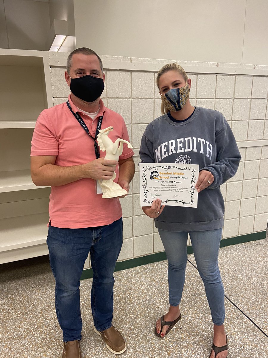 Our next Charger of the Month was given to Mr. Williamson-PLTW teacher, Encore chair, and member of the school leadership team. Mrs. Springle, the last Charger of the Month, recognized him for being wonderful. She asks herself “What would Todd do?”#StrongerTogether <a href="/BMSNCCHARGERS/">Home of the Beaufort Middle School Chargers</a>