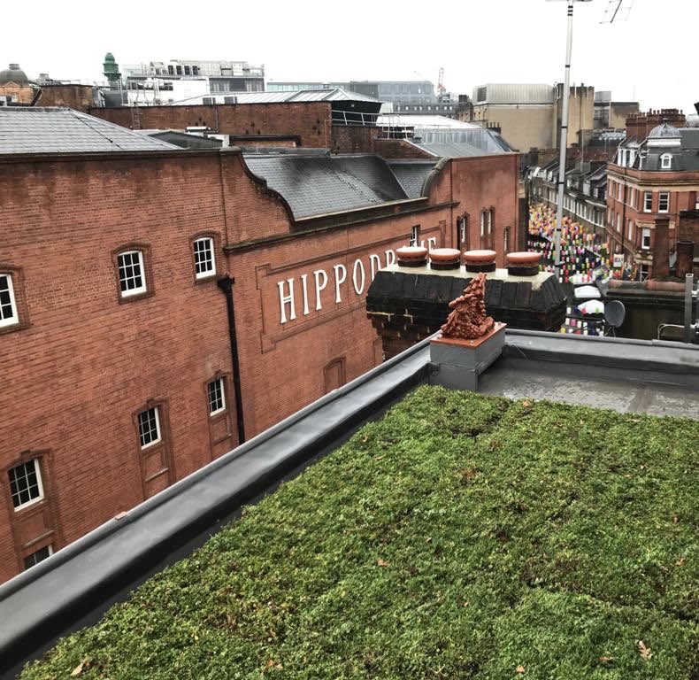 Green roof installed in Charing Cross for @Shaftesburyplc using @ANSGroupGlobal modular system. Some more urban greening in central London. <a href="/Wild_West_End/">Wild West End</a> #urbangreening #greenroof #modulargreenroof #sedum #charingcross