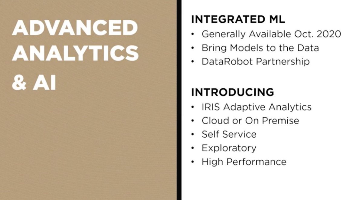 InterSystemsUKI's tweet photo. ANNOUNCEMENT:  Our @InterSystems #IRIS partners can now take advantage of 

✨#AdaptiveAnalytics 
✨#IntegratedML 

Catch up with our product announcements and keynote sessions here: https://t.co/8x3MVUkF2d
#InterSystemsIRIS #Cloud #DevOps #Interoperability #IoT #API #Kafka https://t.co/ybbsLYXDK4