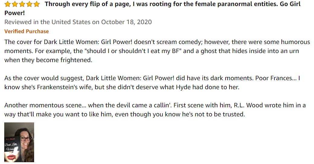 RLWood_Author's tweet photo. A great review for Dark Little Women: Girl Power!
Link: https://t.co/3MN8pSEFtl ๐
#superntural #darkfantasy #horror #humor #paranormal #bookreviews #vampire #Werewolf #Frankenstein #Halloween2020 #GreatReads #goodreads #spookyseason #kindle #ebook https://t.co/9PYvdTwbKa
