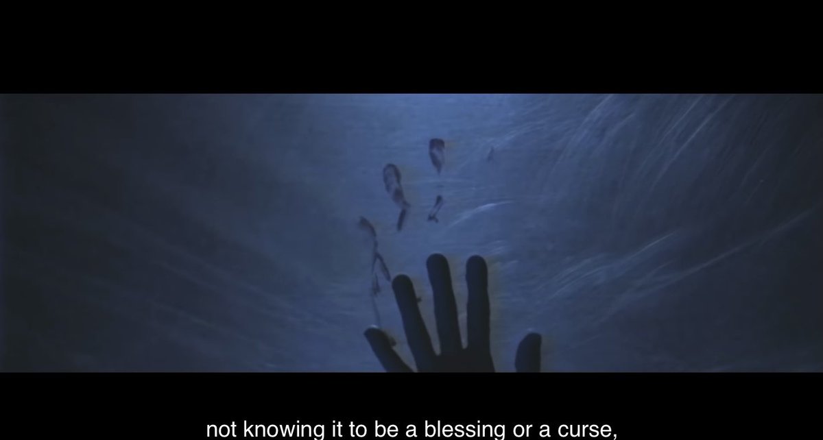 with “not knowing it to be a blessing or a curse” and this scene with the bloody(?) hands sort of struggling, obviously they arent just talking about trainee life anymore and more of the concept. with the use of “blessing” and “curse”, theres a sense of fantasy+