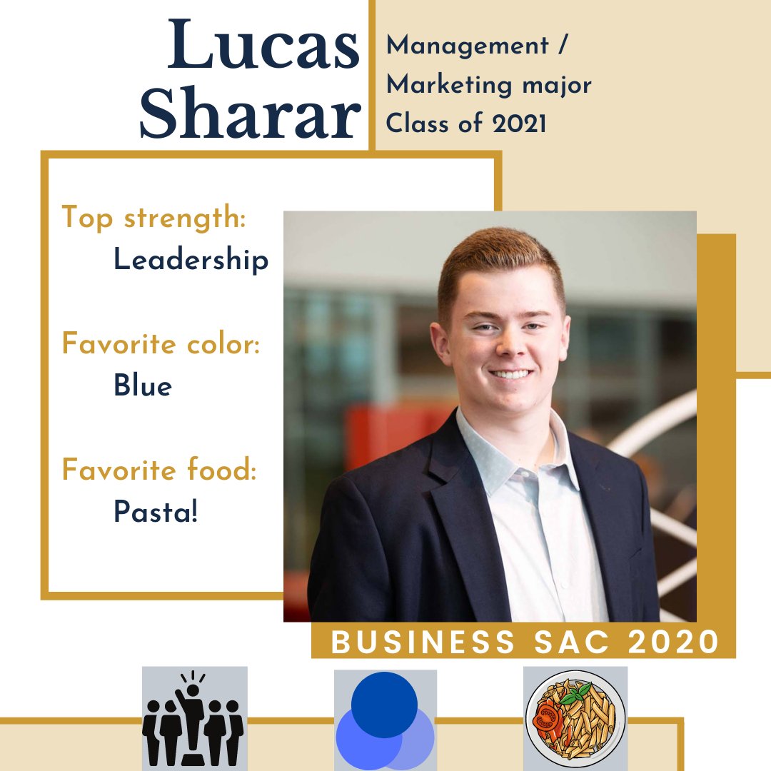 CUBusiness's tweet photo. 2020-21 SAC Spotlight🔦 Meet Lucas Sharar.
Lucas is a Senior this year double majoring in Business Management and Marketing. His leadership skills and initiative have been a great asset in the Student Advisory Council! https://t.co/HTrkxqygpX