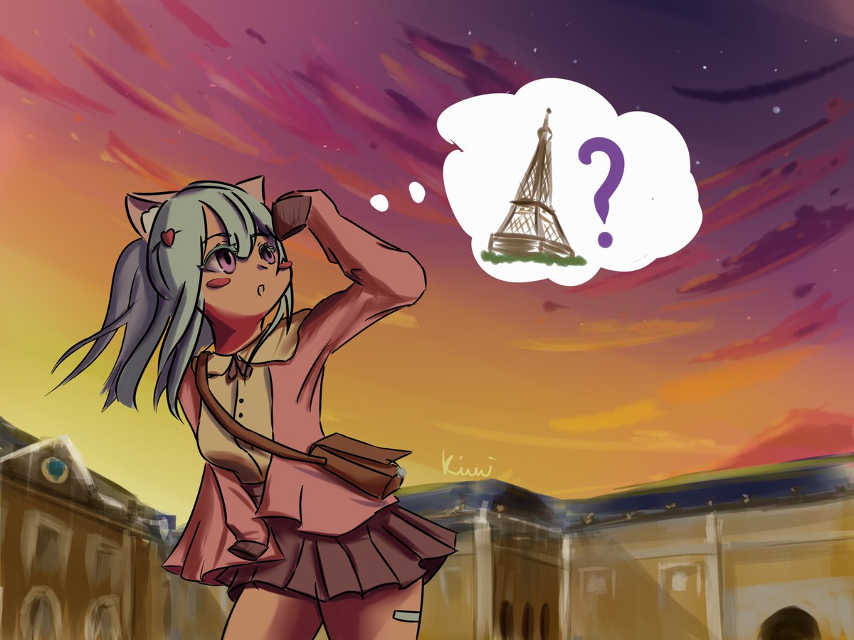 Art for #trytry50k DTIYS at Insta
'Meet Marie! She lives in Paris & went out to sketch in the city one day and got lost!'
This is the description from original post and this give me the idea that she actually wanted to go Eiffel Tower but instead of that she went to Versailles XD