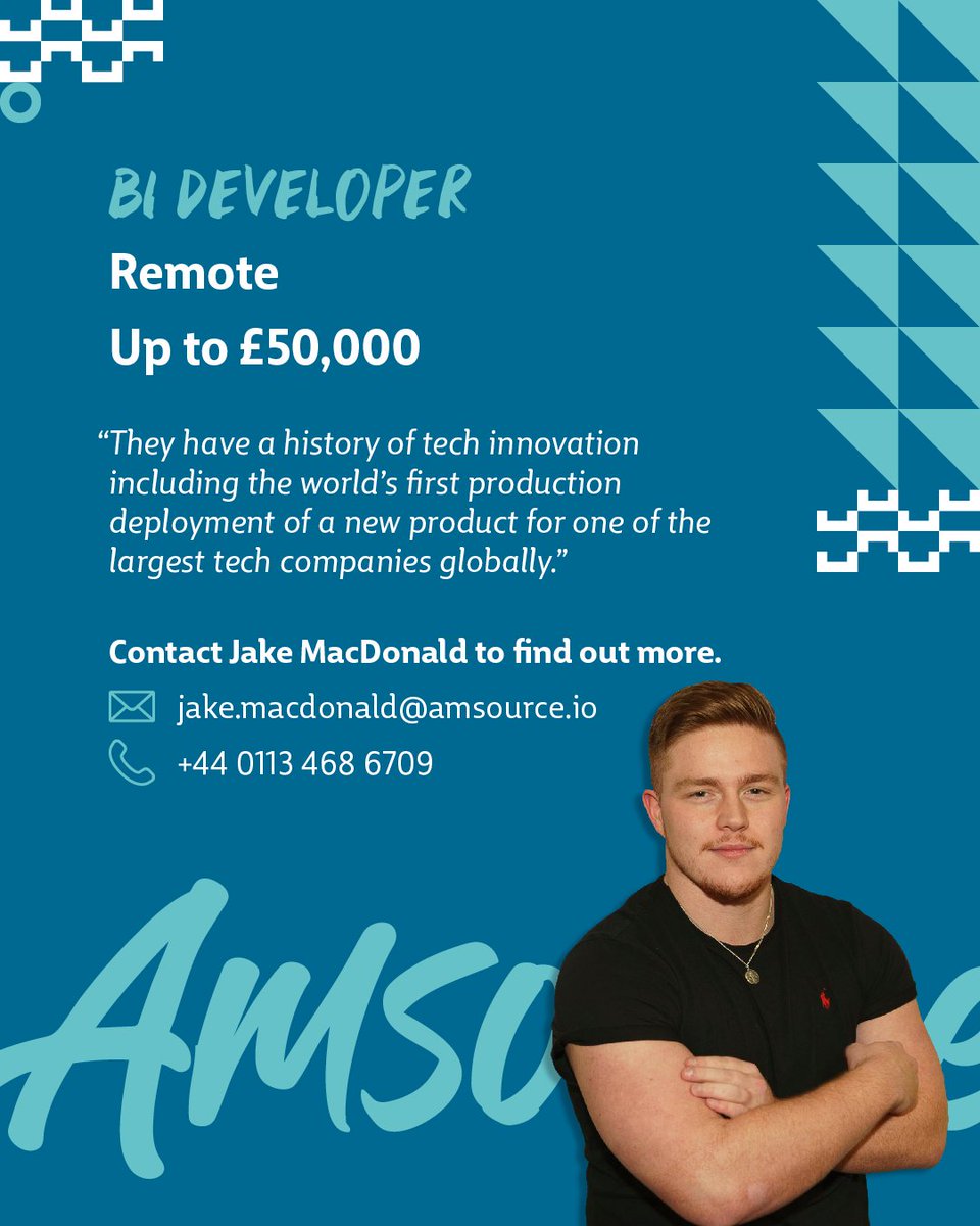 Amsource_'s tweet image. Jake MacDonald has an incredibly opportunity for a #BIDeveloper!

Please use the contact details below if you&apos;re interested in finding out more ⬇️

#TechJobs #BIDevelopers