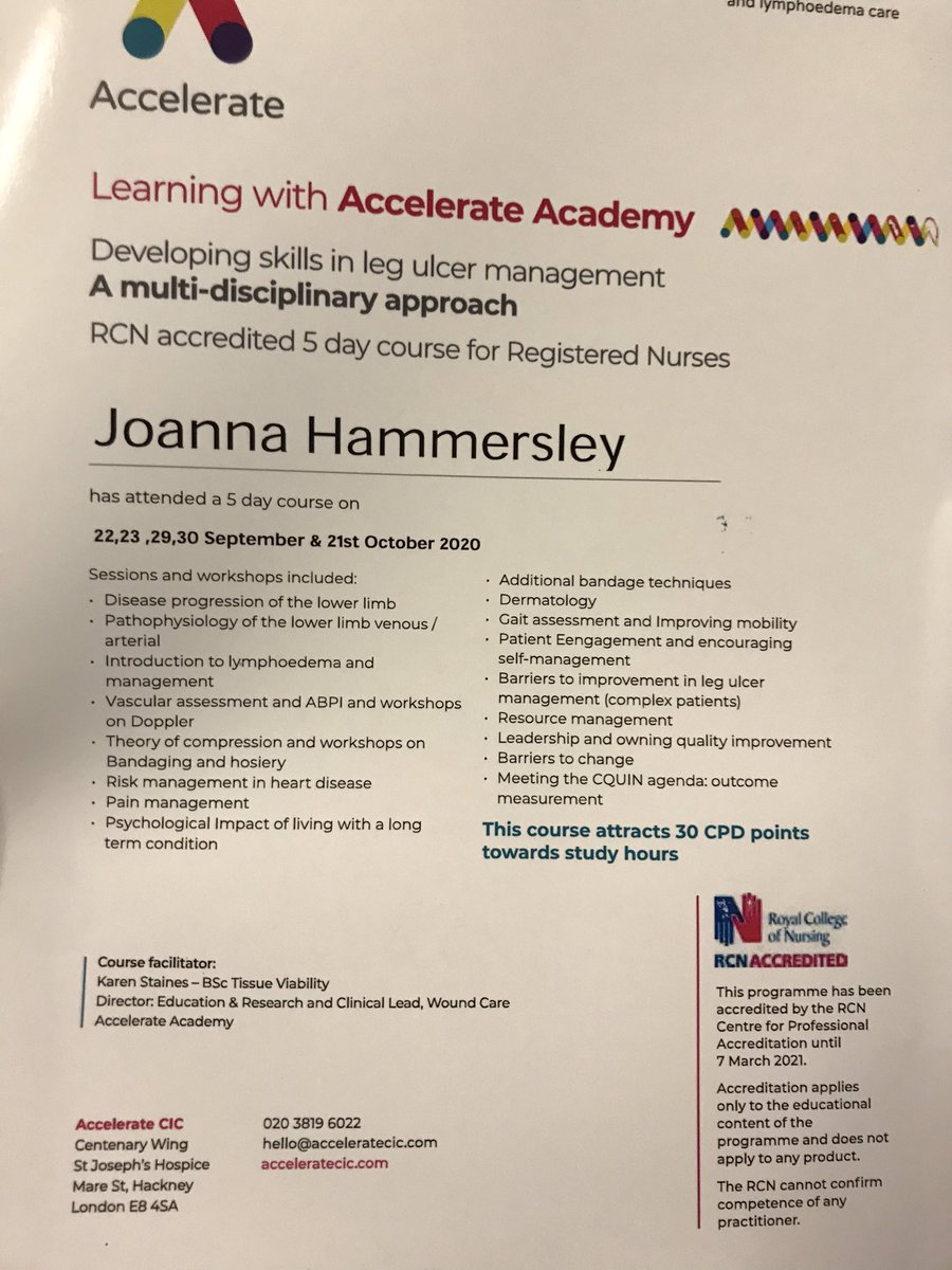 jo_hammersley's tweet photo. Final day of my 5 day training with @AccelerateCIC. Really informative and I look forward to implementing my news skills. Thank you to @karenlowerlimb and the rest of the team for their knowledge and training. I look forward to the advanced course #legsmatter #legulcerclinic https://t.co/3GrwgoOjwM