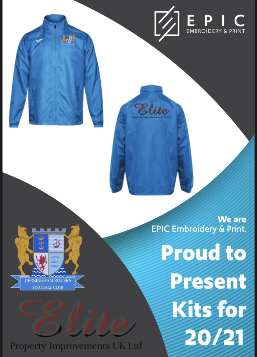 DersinghamFC's tweet photo. Huge thanks to Dave and Sean at Elite Property Improvements UK Ltd who have yet again supported the first team with rain jackets ready for the winter months! ☔️ 

The under 9’s will also be kitted out with matching jackets! 🔥 

💙💛 https://t.co/izVrdHUgJT