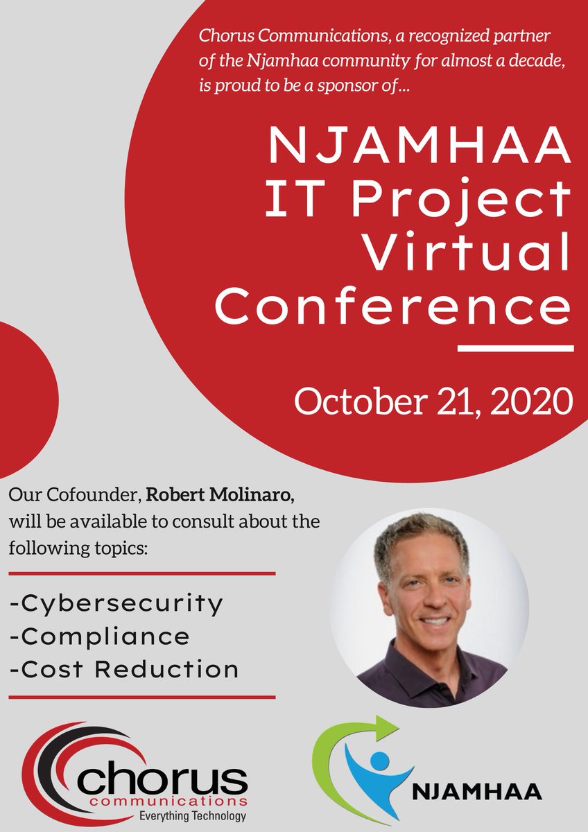choruscomm's tweet photo. Chorus is proud to be a sponsor and participant in NJAMHAA IT Project Virtual Conference, 2020, professionally serving the NJAMHAA community for nearly a decade. #chorussolutions https://t.co/Wd2EFTPmXE