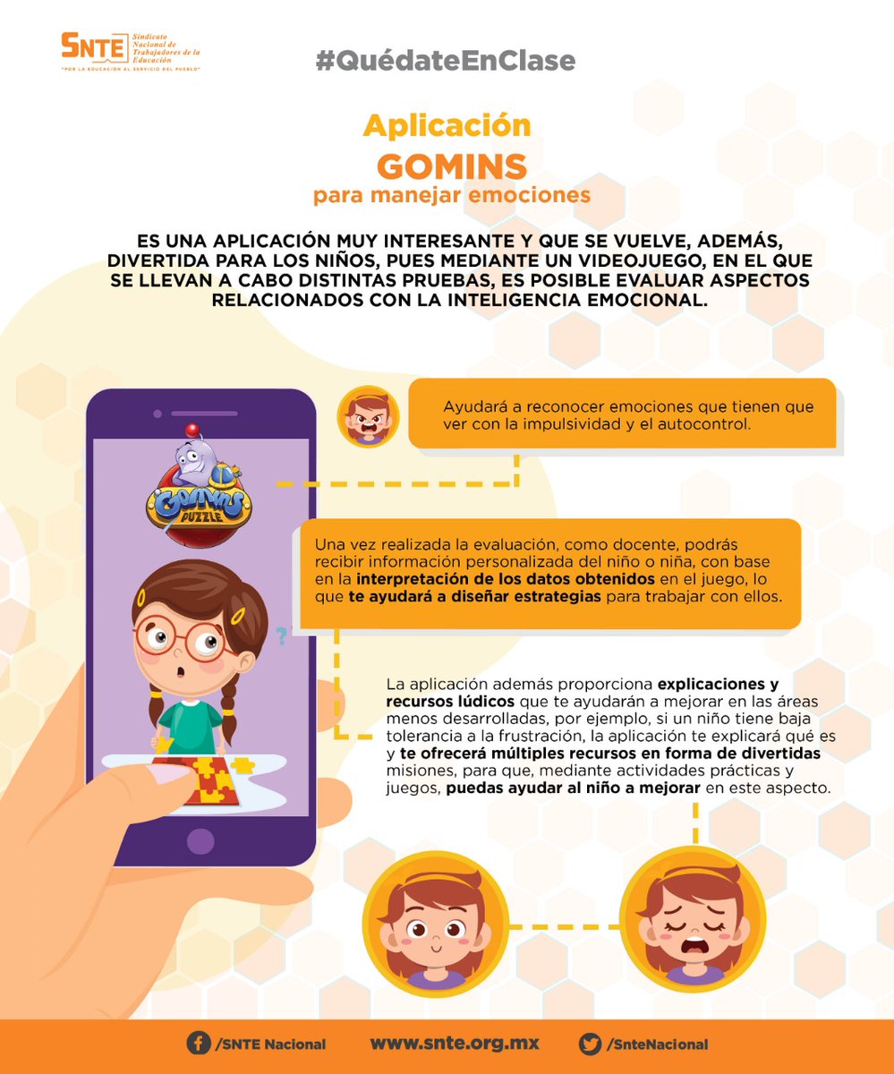 #QuedateEnClase #preSNTE55

Además de divertida para los alumnos #Gomins 📲 es una App ✔️ útil para los maestros, que con videojuegos ayuda a evaluar aspectos relacionados con el manejo de emociones durante la educación a distancia 🏫🔛🏡

#QuedateEnCasa 
Pero #QuedateEnClase ✅