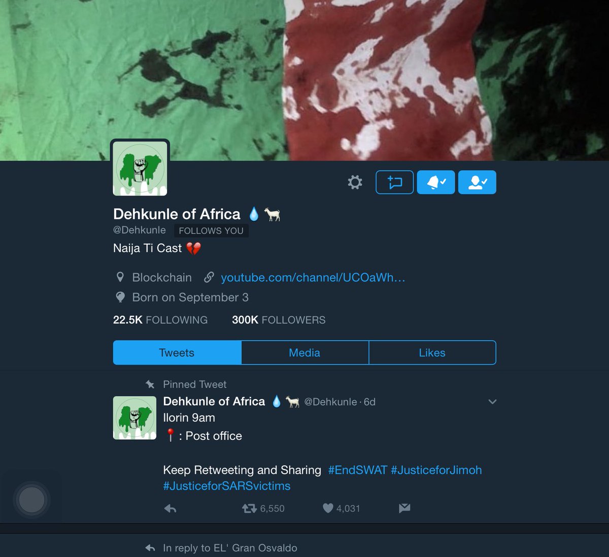 Congratulations to Kunle on hitting 300k on here, greater heights to you bro... God go keep us alive to celebrate 1M πͺπͺππβ¨ https://t.co/czf42QGjTS