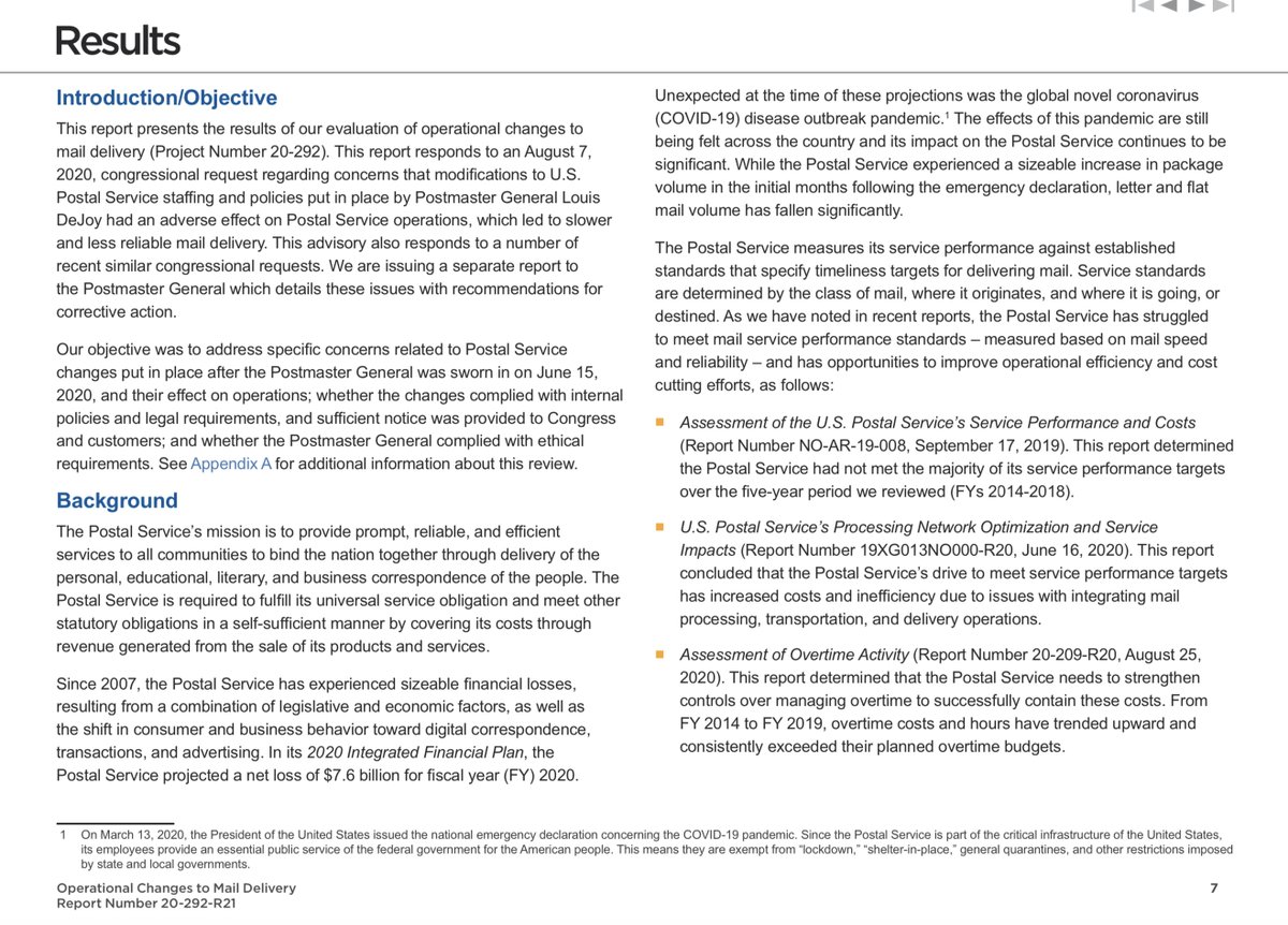 “According to Postal Service officials, the service impacts caused by the operational changes were temporary and will not impact election mail for the upcoming 2020 election. The Postal Service has established processes for handling election mail and efforts have been ongoing..