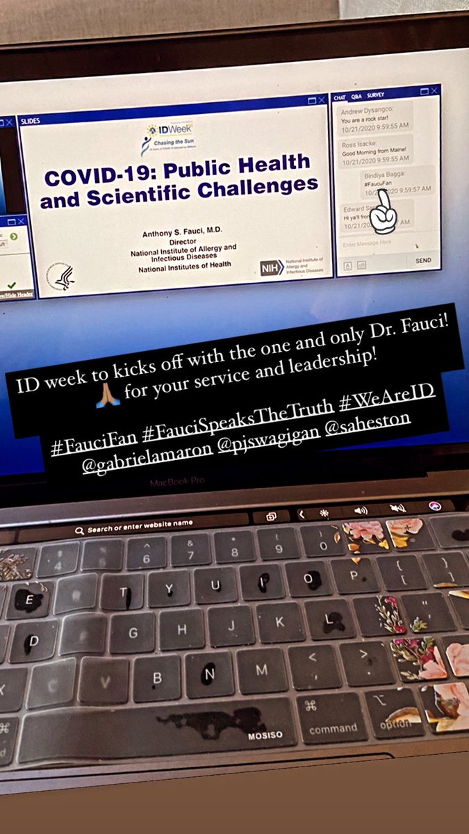 bindiyab's tweet photo. Joining ID friends and colleagues from across the world to listen to Dr. Fauci at #IDWeek2020 made the best morning for this #FauciFan !Thank you Dr. Fauci for your incredible leadership, strength and brilliance. 🙌🏽💯 #StandingWithScience https://t.co/VRZIeUNohq