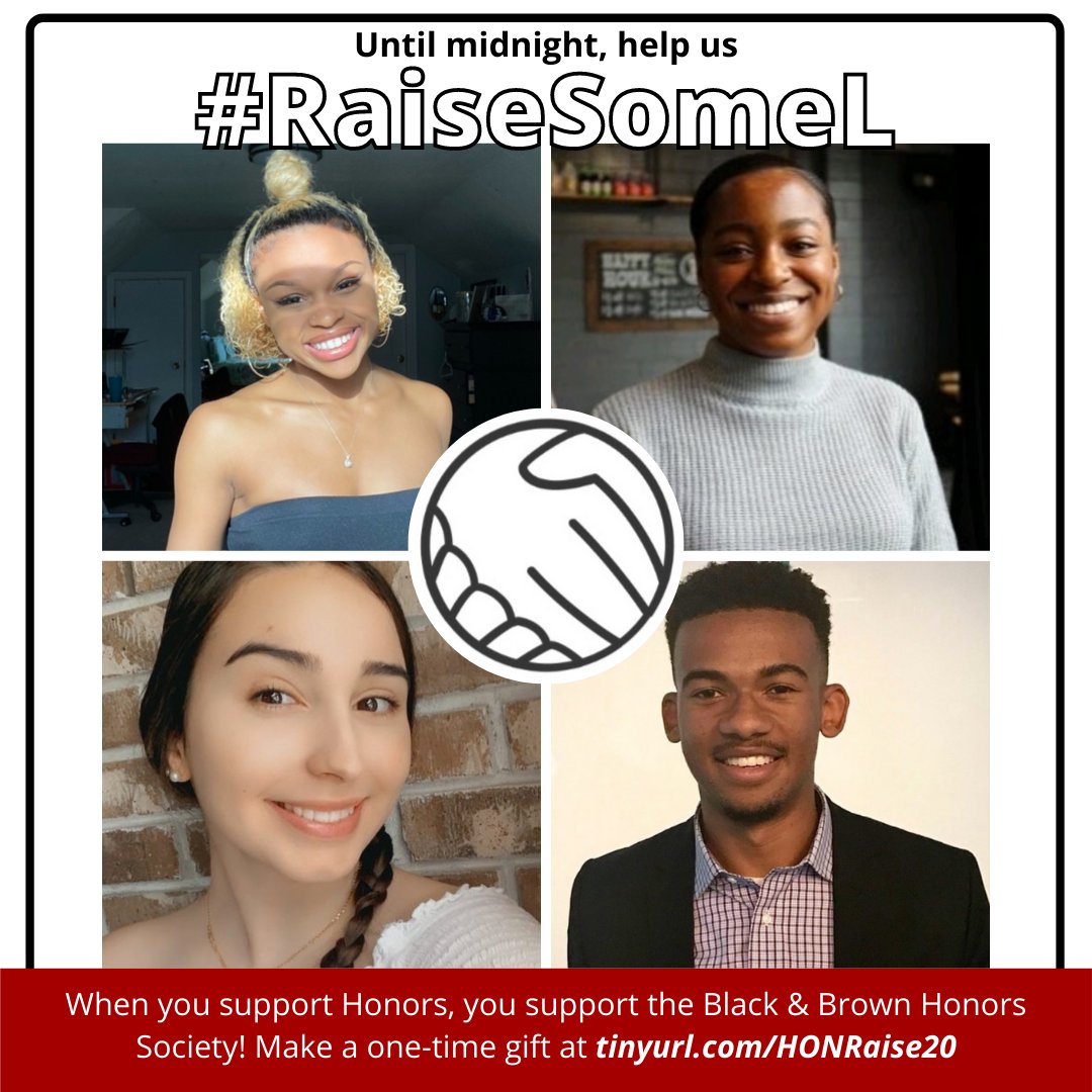 Let's #RaiseSomeL for the Black &amp; Brown Honors Society, created by Honors students to encourage community &amp; engagement among students of color. Pic: Pres. Edison, VP Sydney, Secretary Claudia, &amp; Treasurer Gordon. Support them at tinyurl.com/HONRaise20! #GoCards #ULHonorsPride