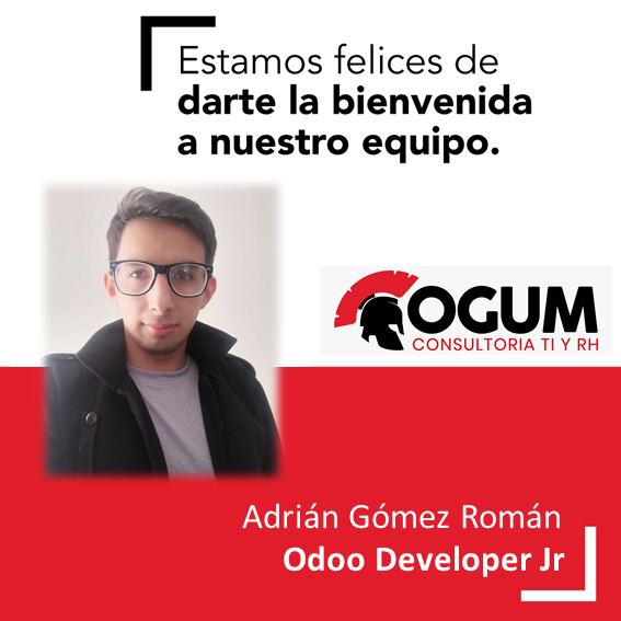 EmpleosOgum's tweet photo. ¡Bienvenido Adrián Gómez a nuestra familia #OGUM! 

#OdooDeveloperJr #TrabajoSiHay #TransformandoVidas https://t.co/rmmTnWt8JA