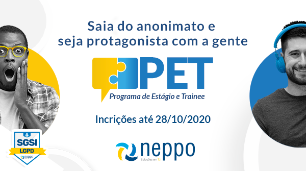 NeppoTI's tweet photo. Saia do anonimato e seja protagonista com a gente! 
Estão abertas as inscrições para o PET 2021 Neppo. 
Acesse nosso blog e saiba como se candidatar.
https://t.co/QSdymlo7AU
#neppo #neppoti #pet #pet2021 #estágio #trainee #ti #vagasti #vagasuberlândia https://t.co/nLa0QP0bzt