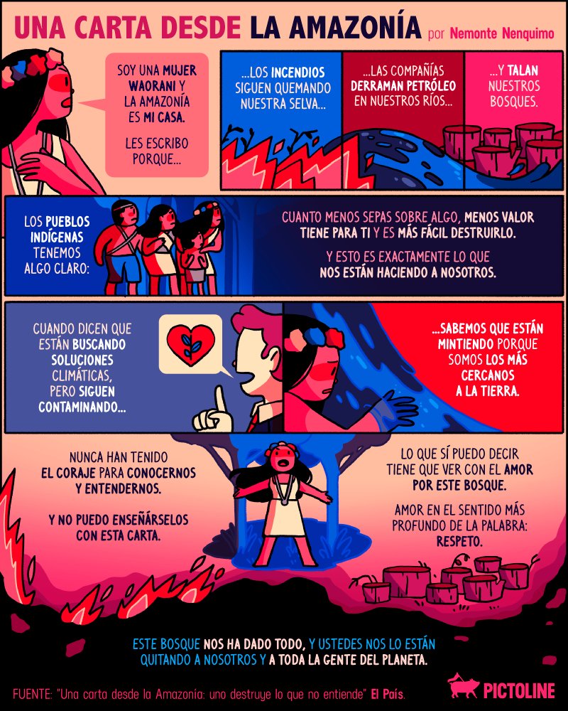 pictoline's tweet photo. “Este bosque nos ha dado todo y ustedes nos lo están quitando” 😔
Una carta desde la Amazonía por Nemonte Nenquimo: https://t.co/2F3ponmR3p