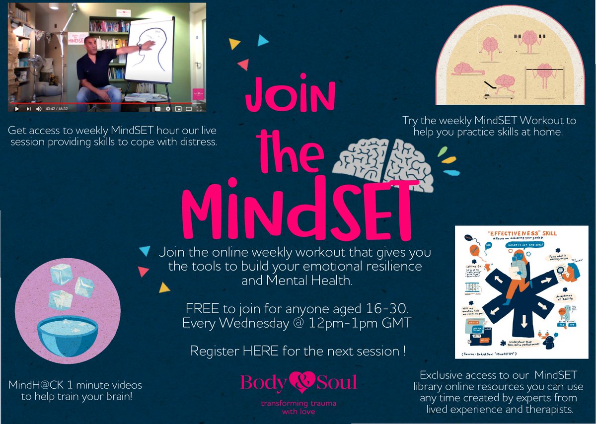 <a href="/mhta_ldn/">Mental Health The Arts</a> Please help us share!Register for FREE support for anyone under 30yrs .To help manage feelings of anxiety,overwhelm and distress💪🧠Hosted by mental health advocates and experienced therapists,sharing skills and tools to use right now 👉bit.ly/3dMnBzU