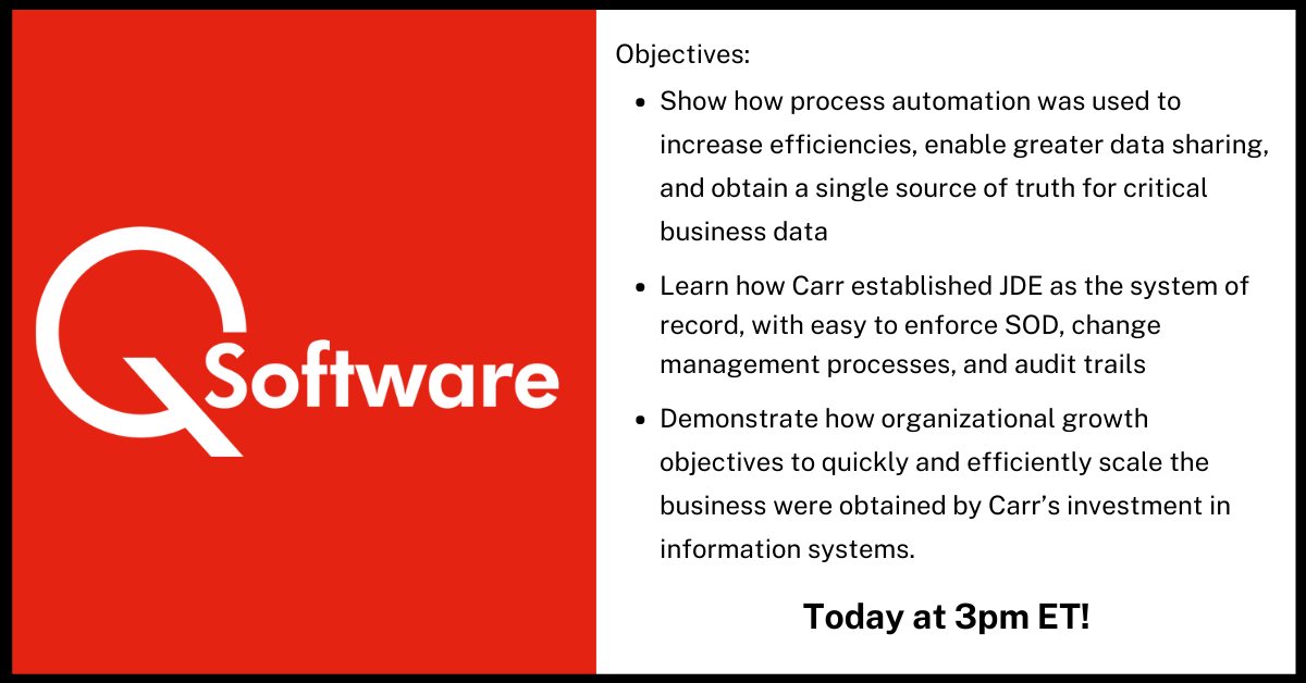 QSoftwareGlobal's tweet photo. At #INFOCUS20? Today at 3pm ET - Carr Properties: Leveraging Technology to Achieve Scale and Efficiency! Session ID: 101130

Search for the session ID above to register!

#JDEdwards #JDE #ERP #Audit #Security #Auditor #Quest #Auditing https://t.co/4DAFWwt46s