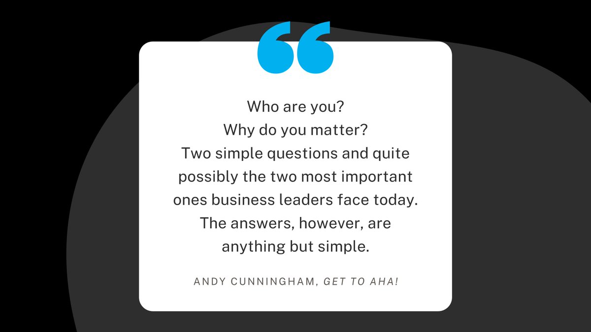 Who are you? Why do you matter as a business? 

Once you understand who you are and why you matter, everything from positioning and branding to your entire business strategy becomes clearer. 

Need help finding the answers? Check out Get to Aha! by Andy Cunningham to get started.