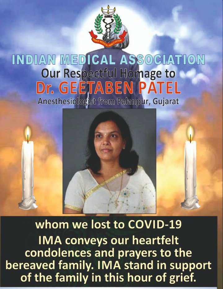 DrMeet_Ghonia's tweet photo. Dr.Geeta Patel , Anesthesiologist in Civil Hospital - Palapur lost her life due to Covid -19. She was working tirelessly in Government Covid Hospital since March , infected and sacrificed her life🙏

#RIP
#CoronaWarriors https://t.co/SYDSC40r3G