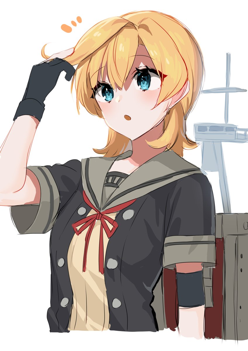 abukuma (kancolle) 1girl solo grey sailor collar partially fingerless gloves blonde hair sailor collar upper body  illustration images