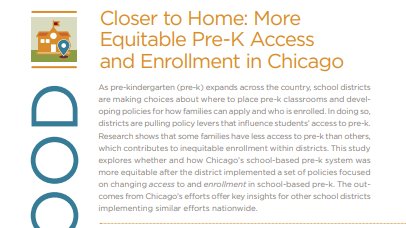 Our new study with <a href="/StartEarlyorg/">Start Early</a> and <a href="/UChiConsortium/">UChicago Consortium</a> finds access played a key role in achieving more equitable school-based, full-day pre-k enrollment! See a snapshot of our findings: bit.ly/3ogtnOK
@skabourek <a href="/JohnQEaston/">John Q Easton</a> <a href="/maiaconnors/">Maia Connors</a>