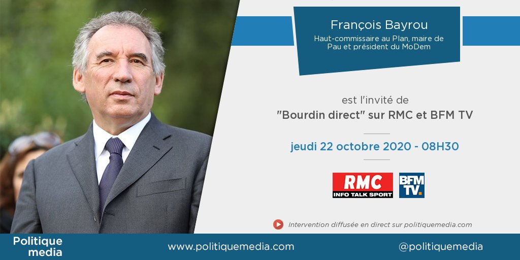 .@bayrou sera, demain jeudi 22 octobre à 08:30, l'invité de