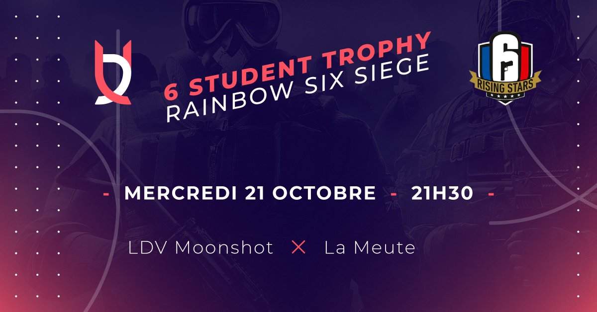 LDVEsport's tweet image. [RAINBOW 6]

Ce soir à 21H30 🕘
Notre équipe jouera leur premier match de playoffs pour le #6ST 🔥

Nous affronterons LA MEUTE ⚔️ 

Let's go la team 👊