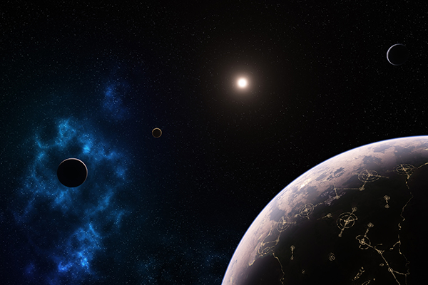 Illustration of a planet and distant star