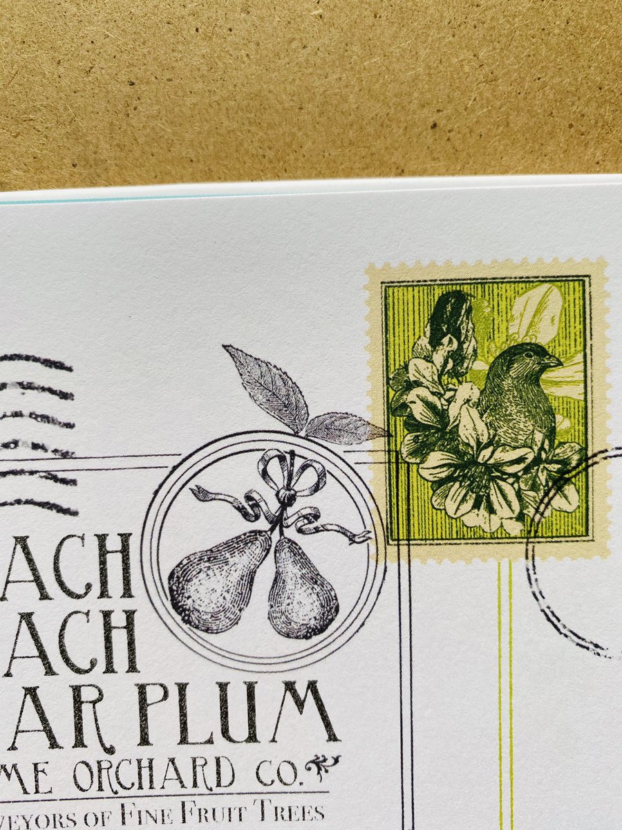 I got quite nerdy with this. This stamp features an actual partridge nestled in the blossom of a pear tree. I digitally collaged all these bits and recoloured them. I also created a series of companies where Grandma ordered the gifts from...