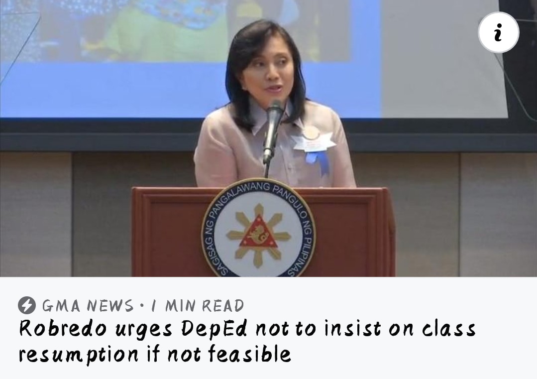 @sparkabataan Robredo urges DepEd not to insist on class resumption if not feasible. 

m.facebook.com/story.php?stor…