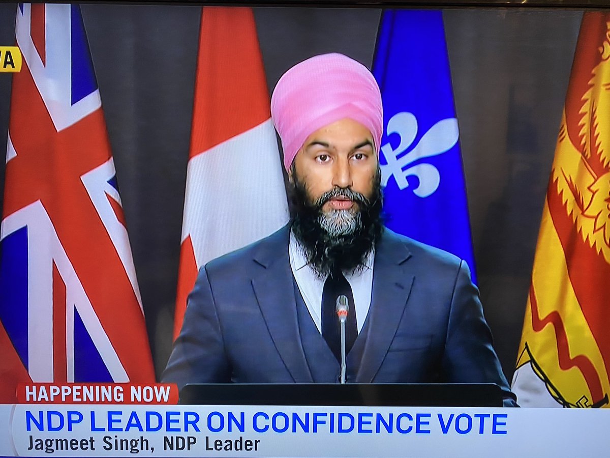 brianlilley's tweet photo. NDP Leader ⁦@theJagmeetSingh⁩ says that he will not vote for the Conservative motion to continue to ask questions. Simultaneously announces that ⁦@JustinTrudeau⁩ can do anything he wants and the NDP will back the Liberals. https://t.co/ZjnBDg7oe1