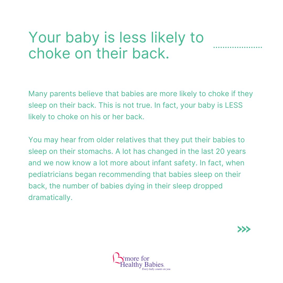 Family_League's tweet photo. Babies are less likely to choke when sleeping on their backs. At first, your baby may seem uncomfortable, but if you stick to putting them on their back for every nap and every night, soon it will feel natural for them. https://t.co/HYCUyBhkEs #SLEEPSAFE #NotOneMoreBaltimore https://t.co/6yhxSMICYh