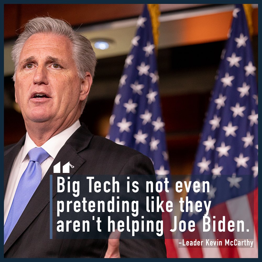 SpeakerMcCarthy's tweet photo. Big Tech is blatantly trying to suppress free speech and prop up Joe Biden's campaign.
Now is the time to scrap their Section 230 protections and start over. https://t.co/02uzonmRoc
