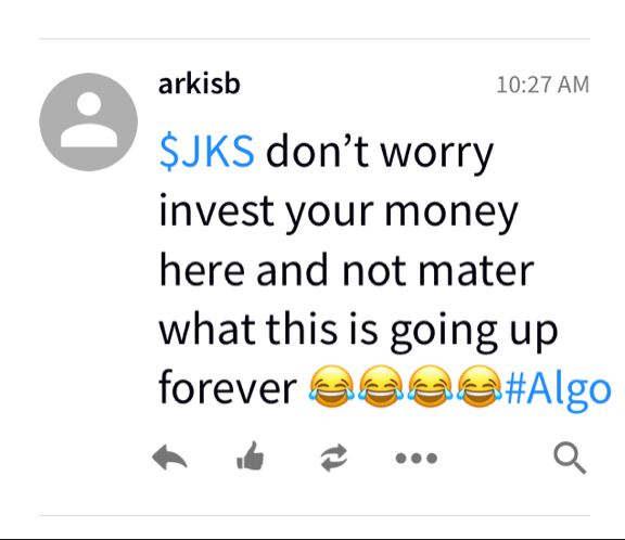 arkisb's tweet photo. $JKS omg what’s happening with this post Arky 😂😂😂😂😂 https://t.co/YaqZlfPgVV