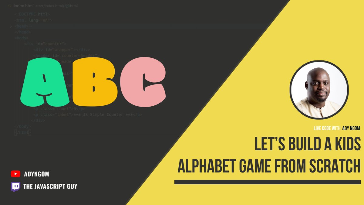 adyngom's tweet image. [Livecode] Oct 21 6pm EST - bit.ly/35AbWAz
Whether you are the parent of a curious toddler or you are still a kid at heart, join me in this fun tutorial where we will put together the building blocks of putting together our own kids ABC game...
#100DaysOfCode #javascript