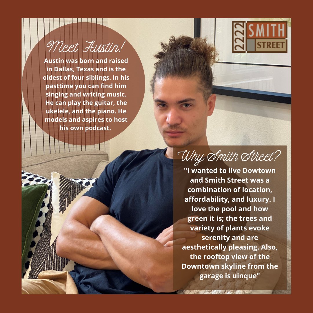 Please join us in a new series we shall be posting on Wednesdays called, 'Why Smith Street'. Today we introduce Austin, and hear from him as to why he loves living here at Smith Street! 😎#WhySmithStreetWednesday #2222smithstreet #midtownhouston #midtownapartments