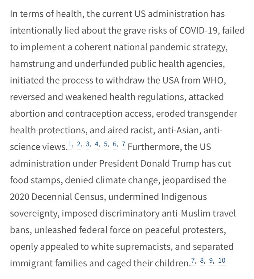 2. We focus on the adverse impact this administration has had on our nation’s health and well-being - an impact illustrated by, and extending far beyond, the deadly toll of the current pandemic.