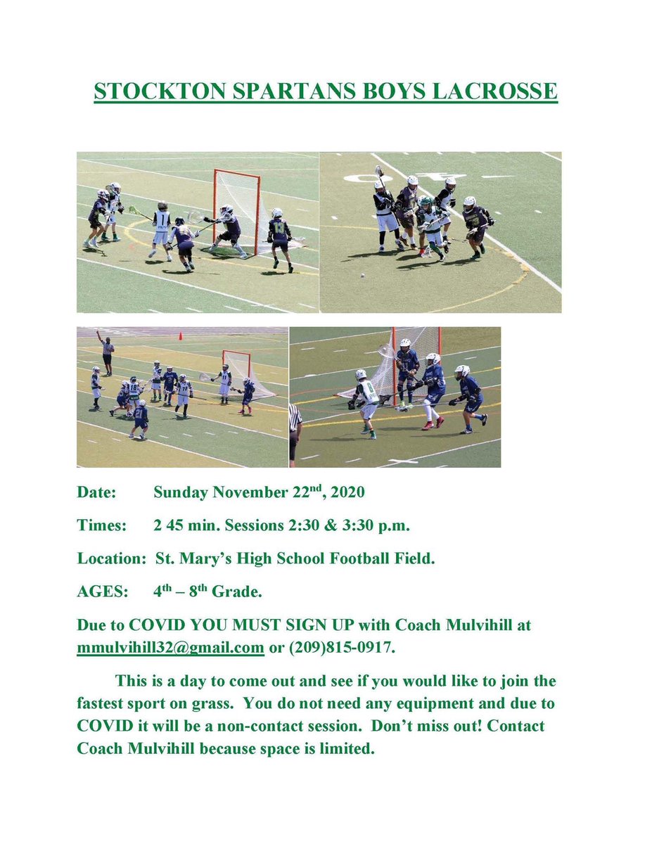 Attention 4th thru 8th graders!  If you are interested in trying out a new sport, please come out on November 22nd and give Lacrosse a try.  See flyer for contact information.  #GoSpartans