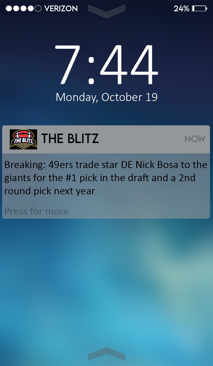 MSR_Tom's tweet photo. First reported by @The_Blitz_MSR we have sent star DE Nick Bosa to the Giants for the #1 overall pick and a 2nd round pick next year @MSRLeague https://t.co/mL3jjEsDw6