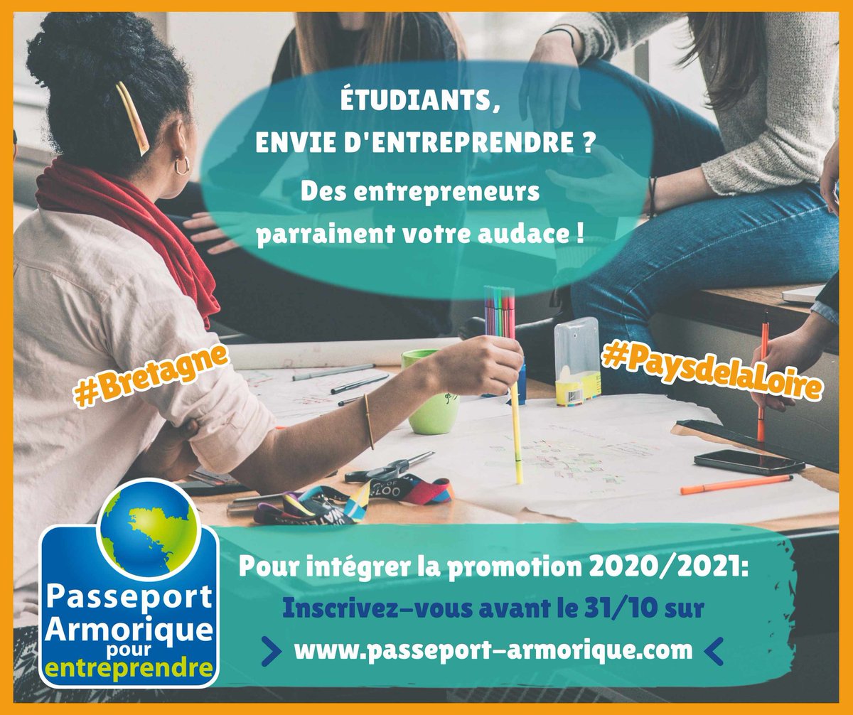 #Étudiants des <a href="/cotesdarmor22/">cotesdarmor</a> #cotesdarmor vous avez envie d'#entreprendre ? Inscrivez-vous avant le 31/10 pour bénéficier d'un parrainage par un entrepreneur local pour vous aider dans votre projet avec <a href="/passarmorique/">PASSEPORT ARMORIQUE</a> [Crédit Agricole en #BZH partenaire] bit.ly/2Q1WKDk