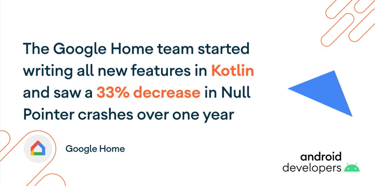 AndroidDev's tweet image. 🛠📱 Build better apps with Kotlin!
 
Writing in Kotlin can help improve the quality of your app. See how the Google Home team benefited from using Kotlin.
 
Learn how → goo.gle/31tk4RY