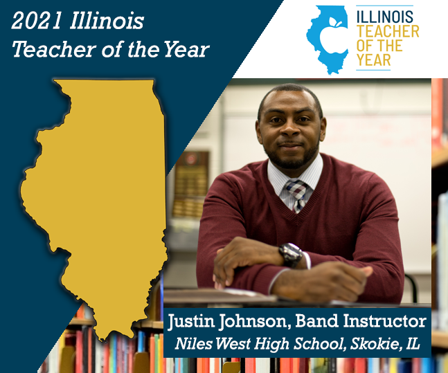 Congratulations to EIU alum Justin Johnson on being named the 2021 Illinois Teacher of the Year by the Illinois State Board of Education! #EIU #EIUAlumni #ForeverEIU

Learn more at  go.eiu.edu/2021TOTY